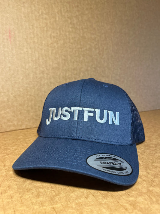 JUSTFUN Trucker Hat Rounded Embroidered Long J Blue/White