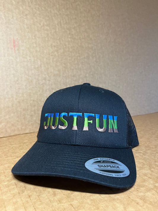 JUSTFUN Trucker Hat Rounded Embroidered Mini Bubble Tricolor - brown, green, blue